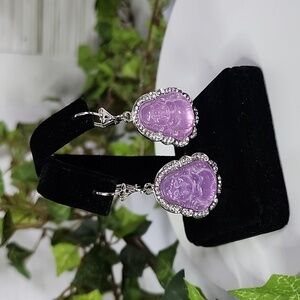 Silver with Purple Buddha Hoop Earrings New